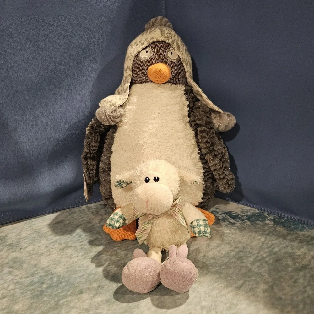 Pier 1 Imports Penguin & Lamb Plush Lot Winter Farmhouse Decor Stuffed Animals